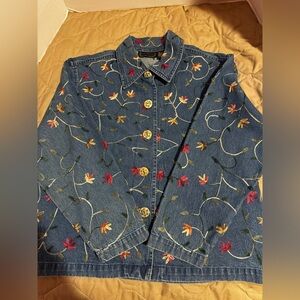 Life Style Women’s Floral Paisley Embroidered Denim Jacket Cotton Size Large